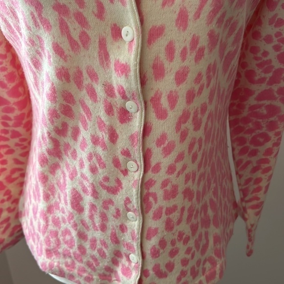 Vintage Lambswool Blend Rino Rossi Pink Cheetah Print Cardigan - Picture 5 of 8